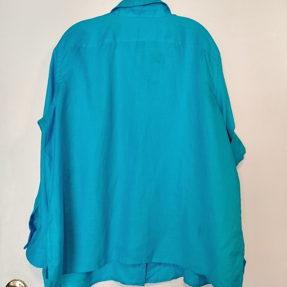 Chaps Women's Button Up Coastal Top Blue 100% Linen - Picture 2 of 5